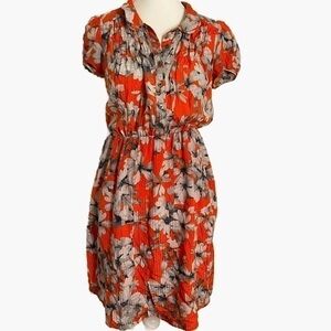 ANTHROPOLOGIE MAEVE SPECTRUM DAY ORANGE FLORAL MIDI DRESS